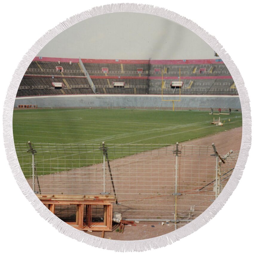 Ajax Round Beach Towel featuring the photograph Amsterdam Olympic Stadium - South End Grandstand 1 - April 1996 by Legendary Football Grounds