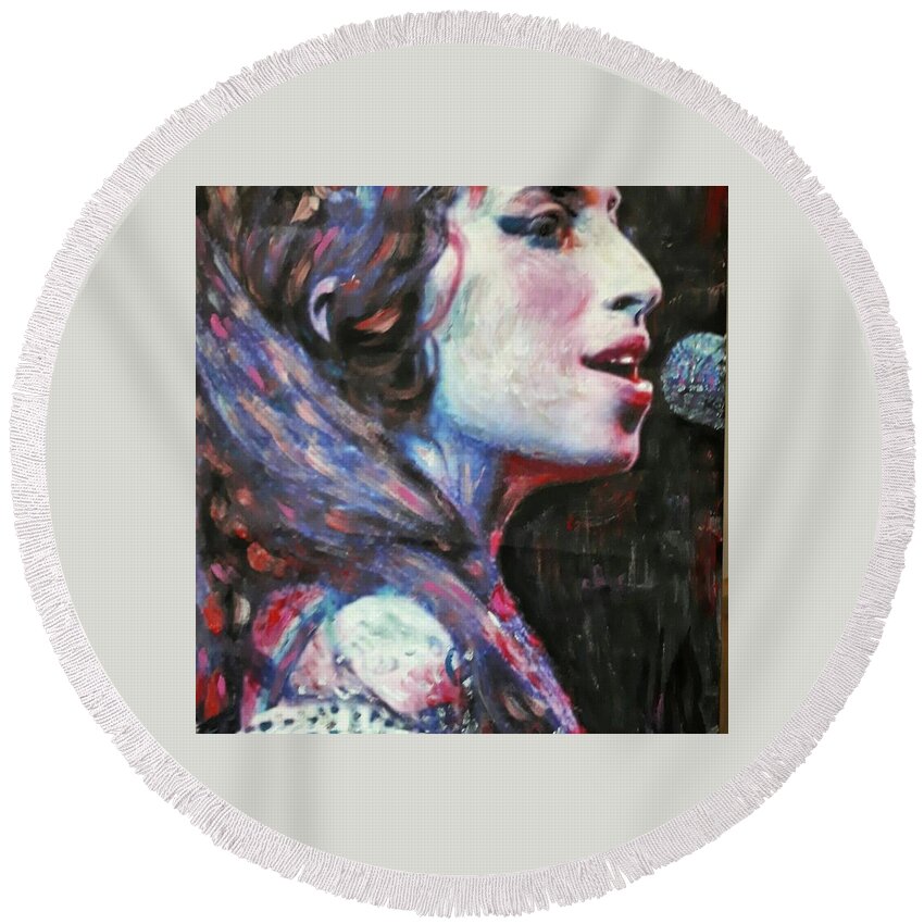 Amy Round Beach Towel featuring the painting Amy in concert by Sam Shaker