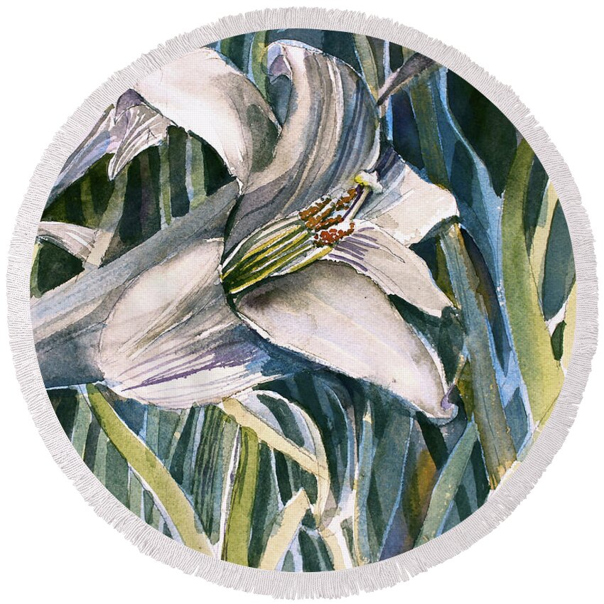 Lily Round Beach Towel featuring the painting An Easter Lily by Mindy Newman