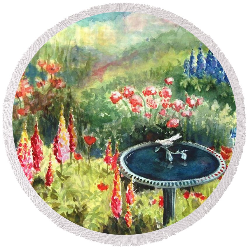 Flowers Round Beach Towel featuring the painting An English Garden by Petra Burgmann