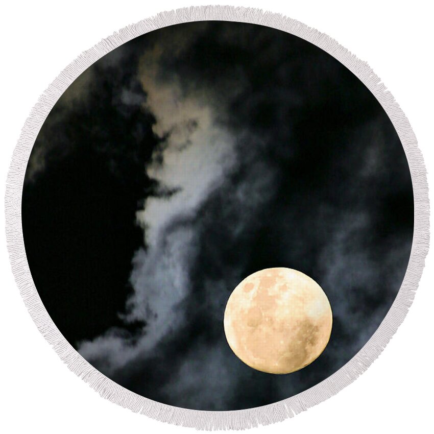 Full Moon Round Beach Towel featuring the photograph An Evil Face in the Clouds by Kristin Elmquist