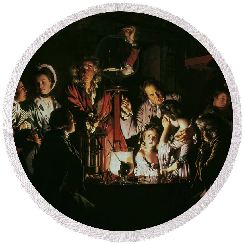 Wright Round Beach Towel featuring the painting An Experiment on a Bird in the Air Pump by Joseph Wright of Derby