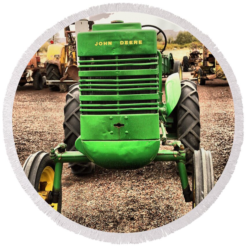 Old Round Beach Towel featuring the photograph An old John Deere by Jeff Swan