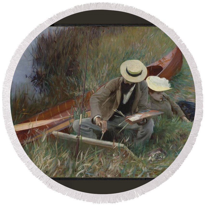 John Singer Sargent (american Round Beach Towel featuring the painting An Out of Doors Study by John Singer