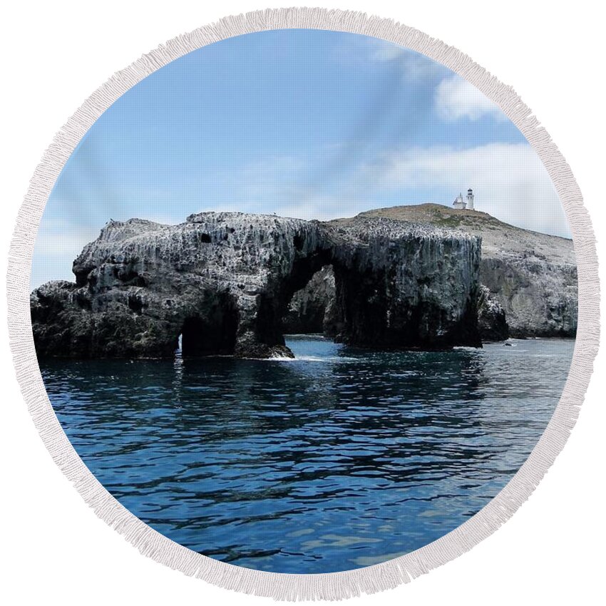 Anacapa Round Beach Towel featuring the photograph Anacapa Island Arch - Channel Islands by Liz Vernand