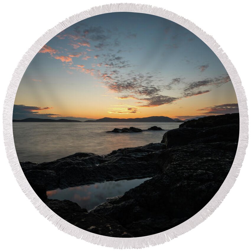 Anacortes Round Beach Towel featuring the photograph Anacortes Tidepool Sky Window by Mike Reid