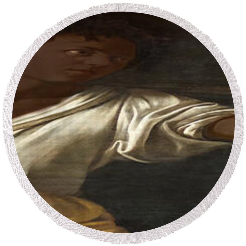 Michelangelo Caravaggio Round Beach Towel featuring the digital art Ancient Human Instinct by David Bridburg