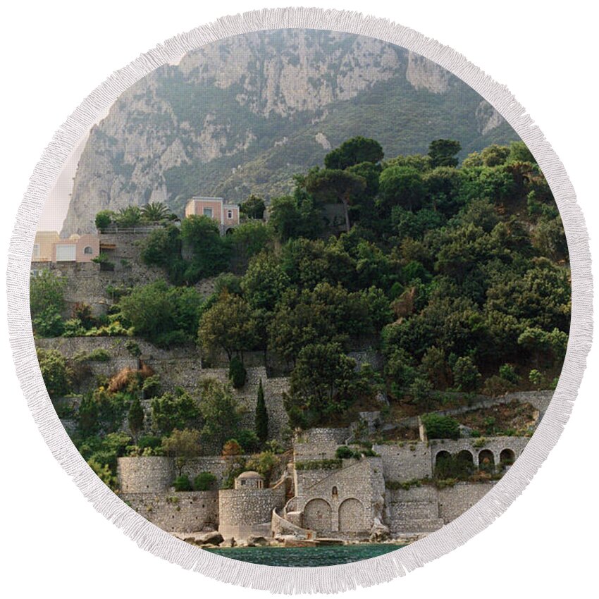Capri Round Beach Towel featuring the photograph Ancient Walls of Capri by Bess Carter