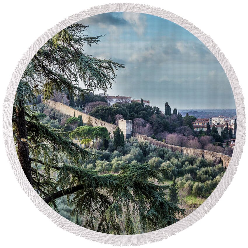 Florence Round Beach Towel featuring the photograph Ancient Walls of Florence by Sonny Marcyan