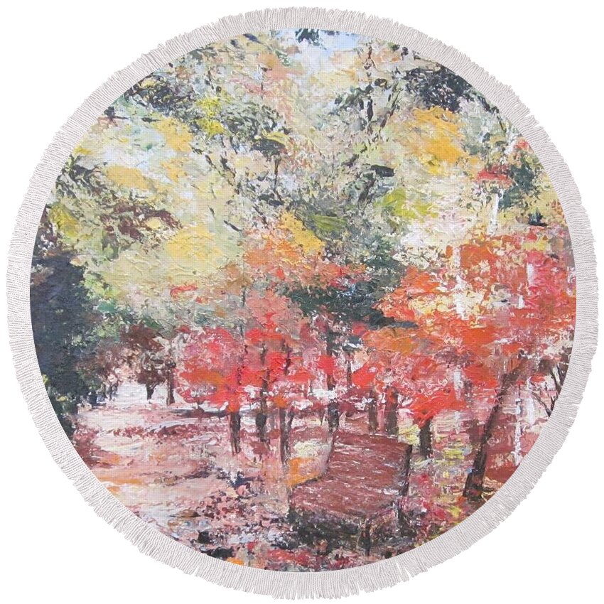Painting Round Beach Towel featuring the painting And Then There Was Fall by Paula Pagliughi