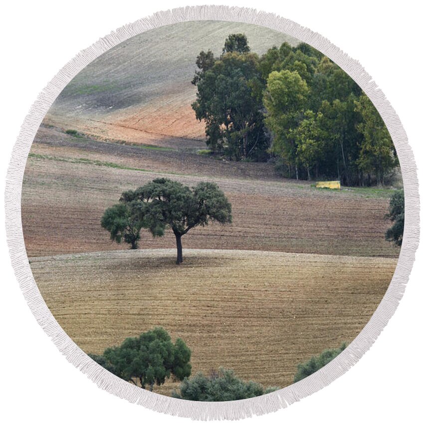 Landscape Round Beach Towel featuring the photograph Andalusian Meadows 1 by Heiko Koehrer-Wagner