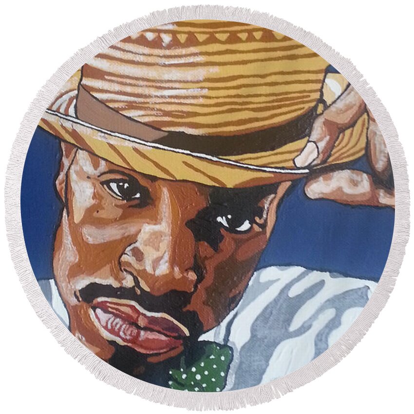 Andre 3000 Round Beach Towel featuring the painting Andre Benjamin by Rachel Natalie Rawlins
