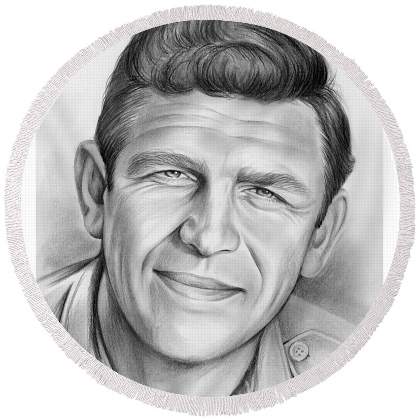 Andy Griffith Round Beach Towel featuring the drawing Andy Griffith by Greg Joens