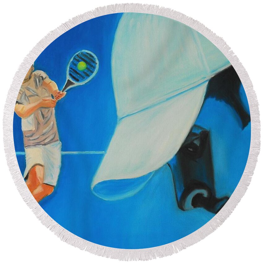Andy Round Beach Towel featuring the painting Andy Roddick by Quwatha Valentine