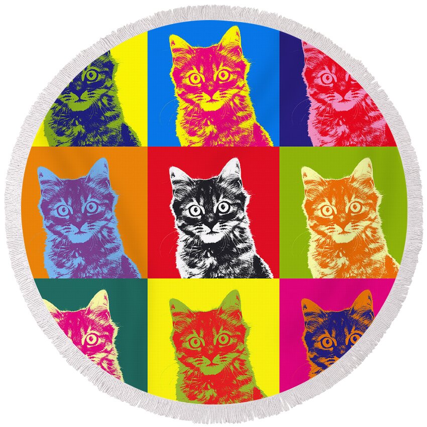 Warhol Round Beach Towel featuring the photograph Andy Warhol Cat by Warren Photographic