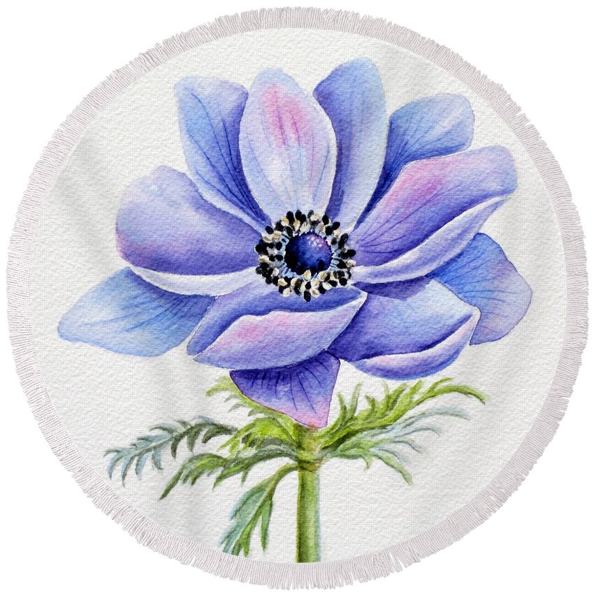 Anemone Round Beach Towel featuring the painting Anemone by Deborah Ronglien