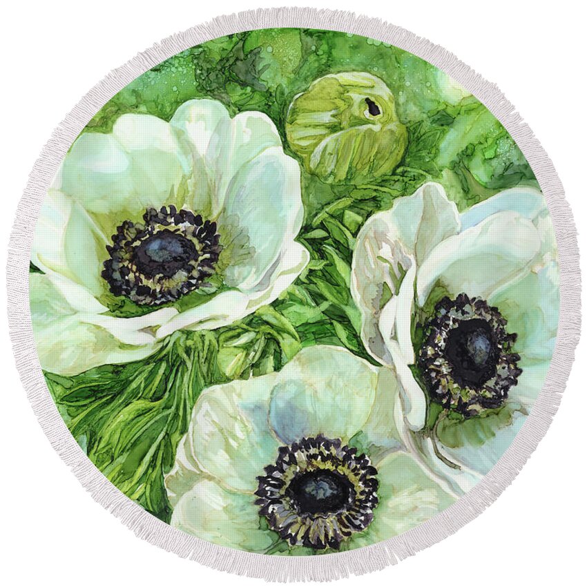 Floral Round Beach Towel featuring the painting Anemones by Vicki Baun Barry