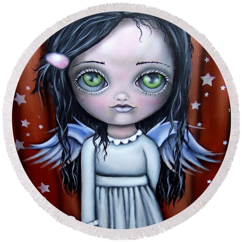 Abril Andrade Griffith Round Beach Towel featuring the painting Angel Girl by Abril Andrade