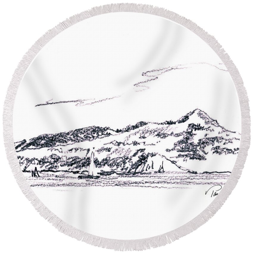 Angel Island Round Beach Towel featuring the painting Angel Island From Sausalito by Paul Gaj
