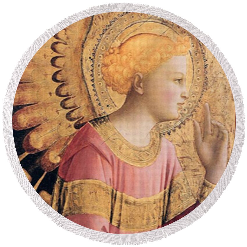 Angel Round Beach Towel featuring the mixed media Archangel Gabriel of the Annuciation by Hw