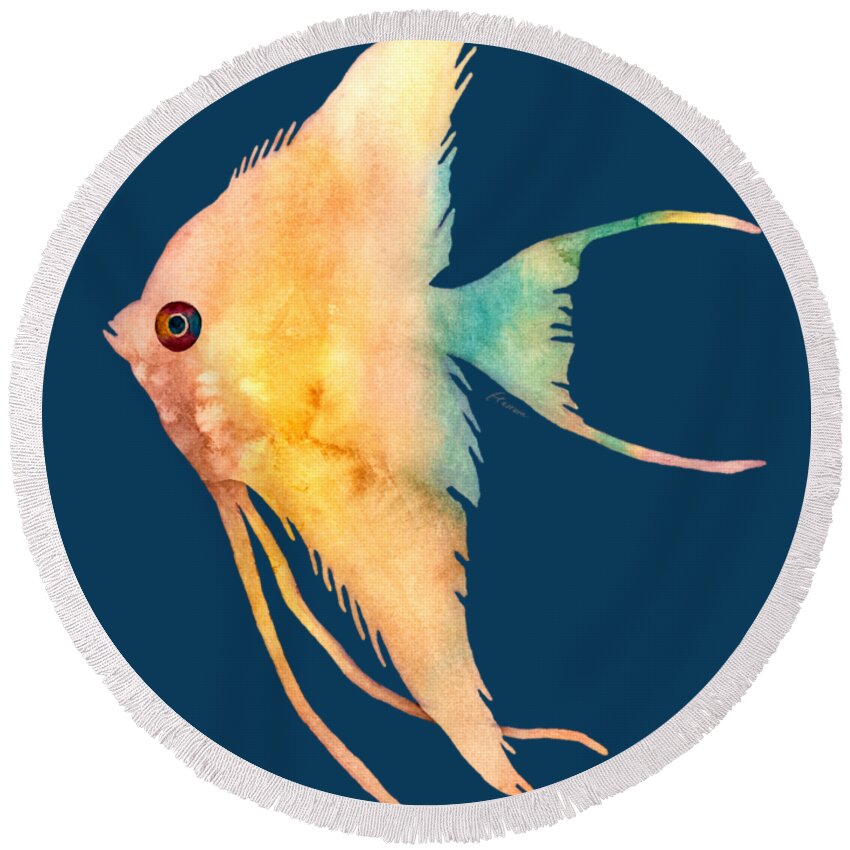 Fish Round Beach Towel featuring the painting Angelfish II - solid background by Hailey E Herrera