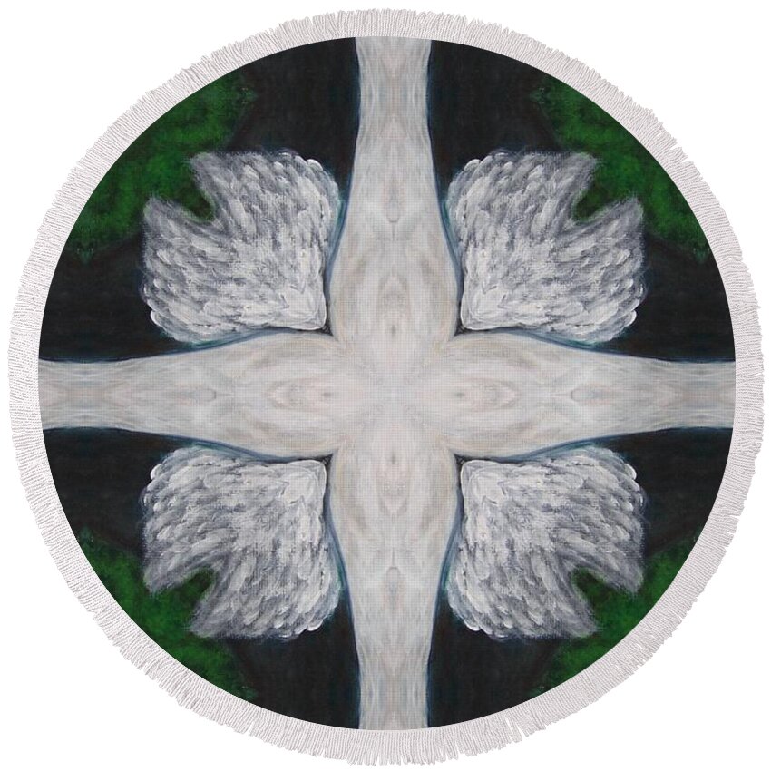 Digital Round Beach Towel featuring the digital art Angel's Cross by Maria Watt