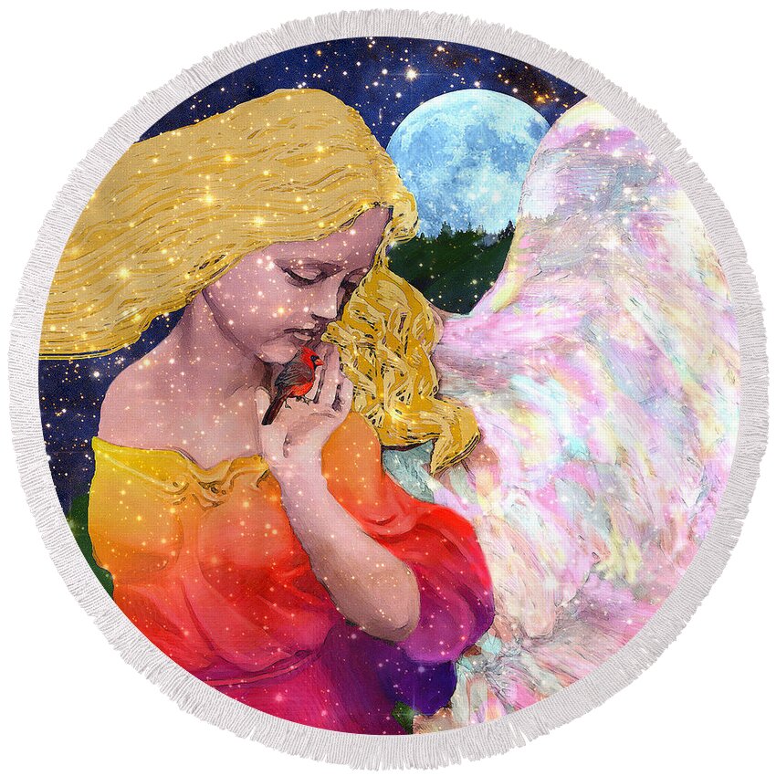 Angels Round Beach Towel featuring the digital art Angels Protect The Innocents by Michele Avanti