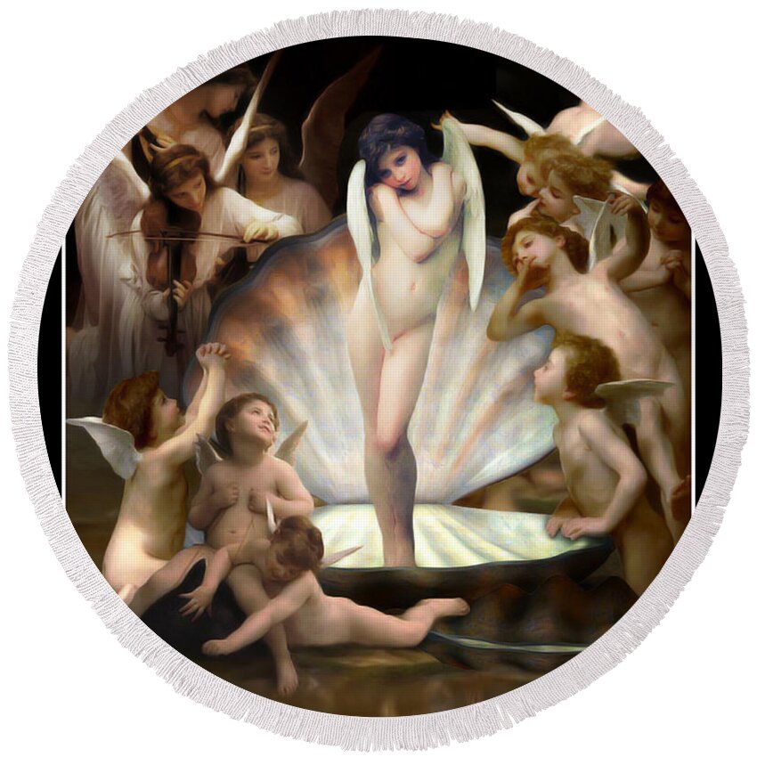 Bouguereau Round Beach Towel featuring the painting Angels Surround Cupid by Gravityx9 Designs