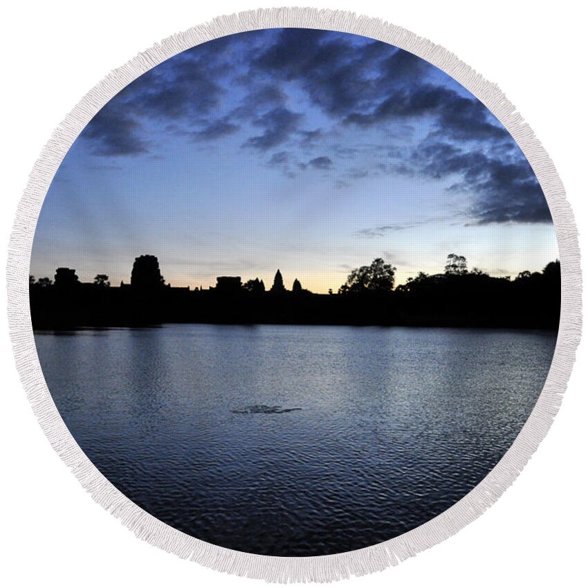 Angkor Wat Round Beach Towel featuring the photograph Angkor Sunrise 2 by Andrew Dinh