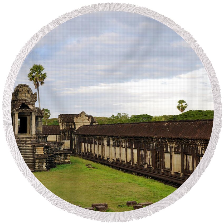 Angkor Wat Round Beach Towel featuring the photograph Angkor Wat 9 by Andrew Dinh