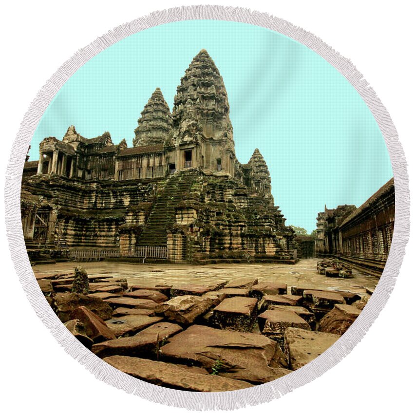  Round Beach Towel featuring the digital art Angkor Wat by Darcy Dietrich