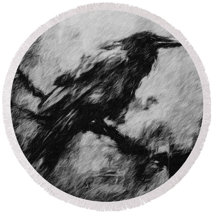 Raven Round Beach Towel featuring the digital art Angry in the Storm by Terry Fiala