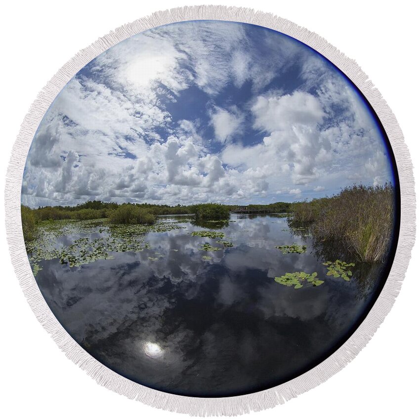 Fisheye Round Beach Towel featuring the photograph Anhinga Trail 86 by Michael Fryd