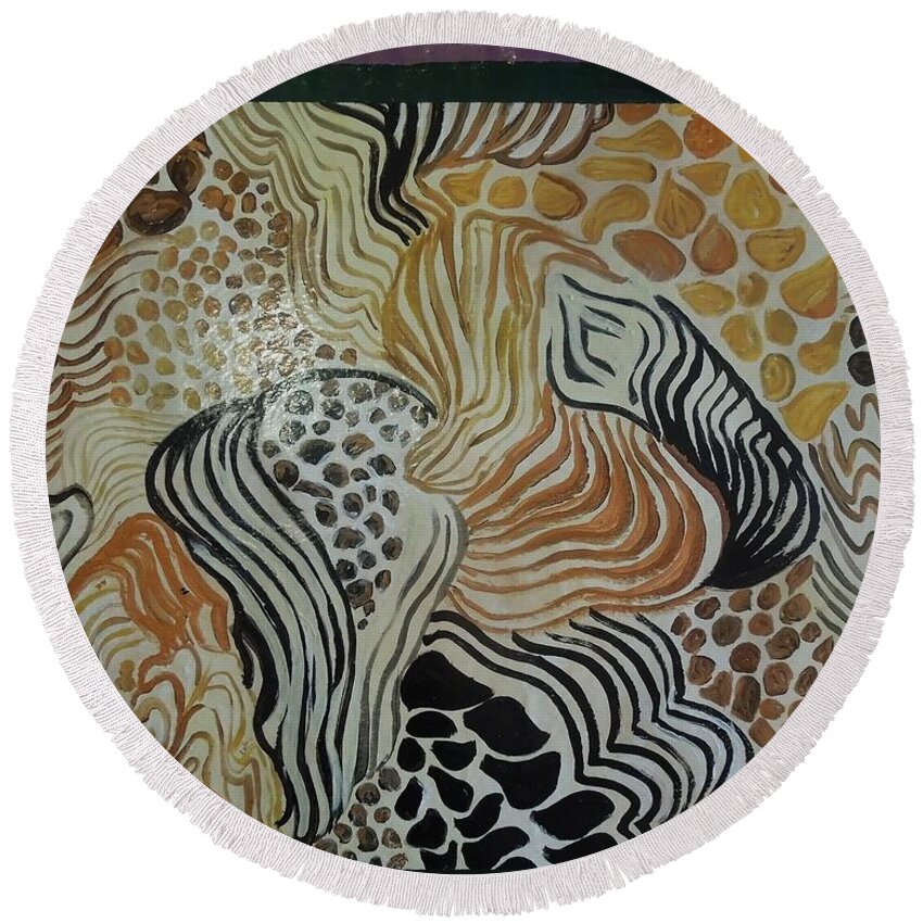 Floor Cloth Round Beach Towel featuring the painting Animal Print Floor Cloth by Judith Espinoza