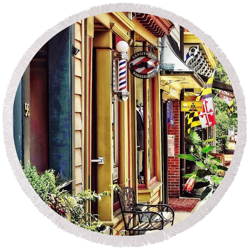 Maryland Avenue Round Beach Towel featuring the photograph Annapolis MD - Barbershop and Reiki Studio by Susan Savad