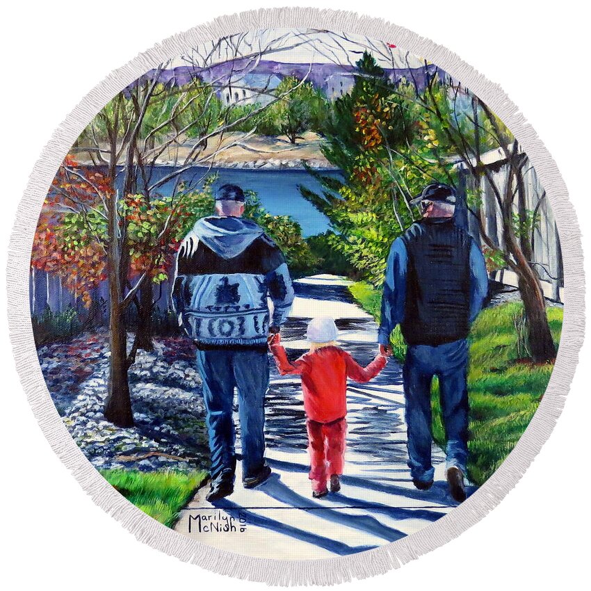 Shadows Round Beach Towel featuring the painting Anna's Grandpa's 2 by Marilyn McNish