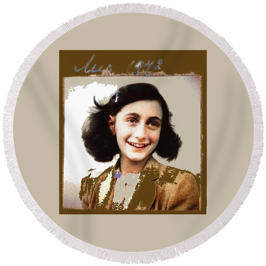 Anne Frank Amsterdam Holland 1942 Color Added 2015 Round Beach Towel featuring the photograph Anne Frank Amsterdam Holland 1942 color added 2015 by David Lee Guss