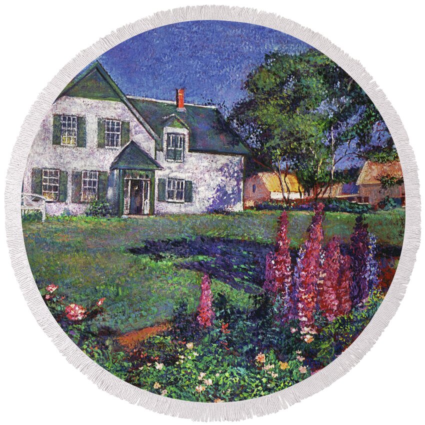 Landscape Round Beach Towel featuring the painting Anne Of Green Gables House by David Lloyd Glover