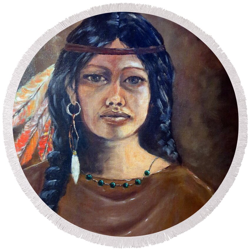 Indian Round Beach Towel featuring the painting Anne Wolfe by Lee Piper