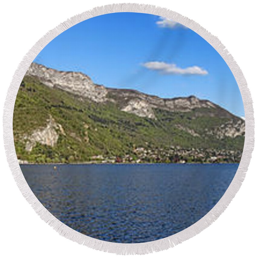 Annecy Round Beach Towel featuring the photograph Annecy Lake Panorama by Olivier Le Queinec
