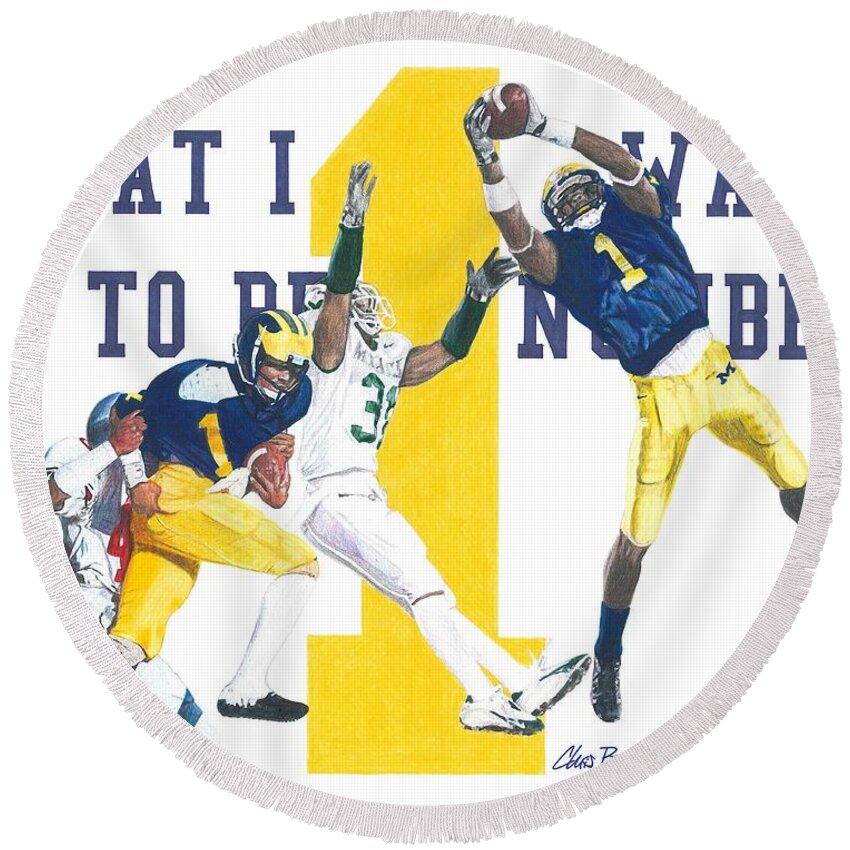 Michigan Wolverines Round Beach Towel featuring the drawing Anthony Carter and Braylon Edwards - #1 by Chris Brown