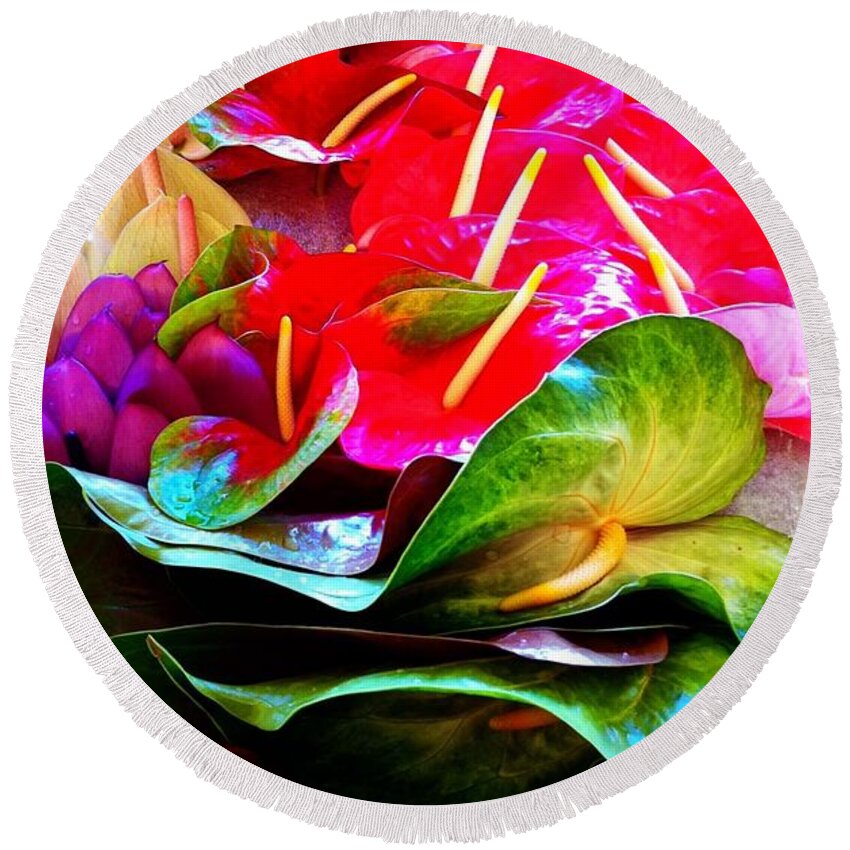 Anthurium Round Beach Towel featuring the photograph Anthurium by Gini Moore