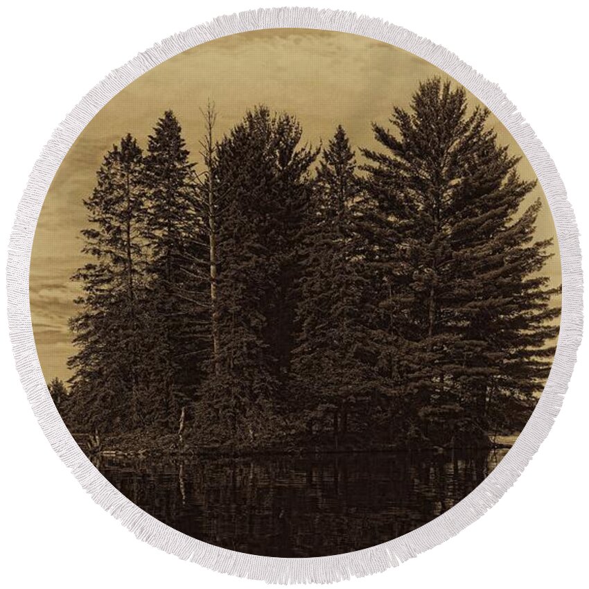 Sepia Round Beach Towel featuring the photograph Antique Boom Lake Pines by Dale Kauzlaric