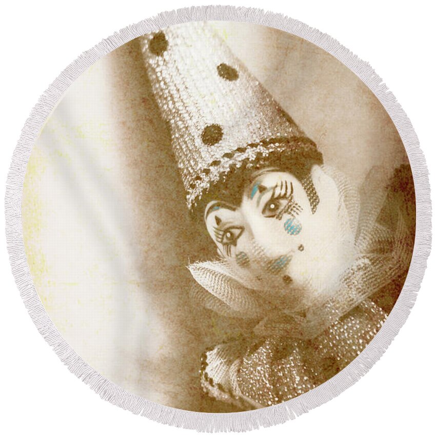 Carnival Round Beach Towel featuring the photograph Antique carnival doll by Jorgo Photography