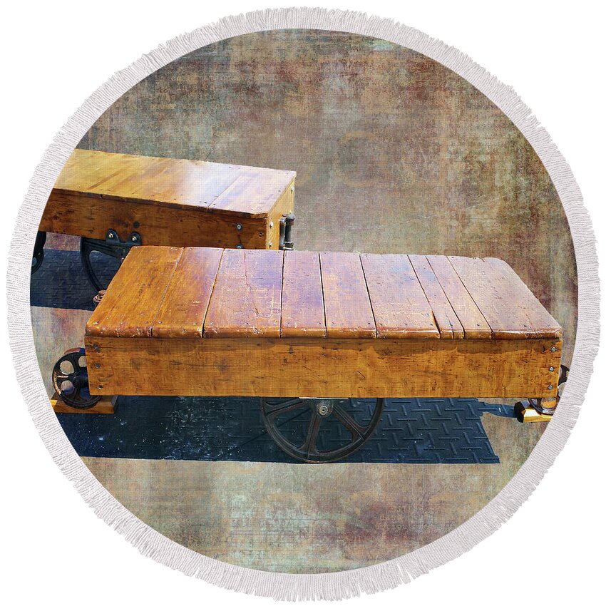 Nina Silver Round Beach Towel featuring the photograph Antique Flatbeds by Nina Silver