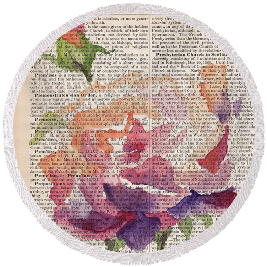 Antique Paper Round Beach Towel featuring the painting Antique Rose On Antique Paper by Maria Hunt
