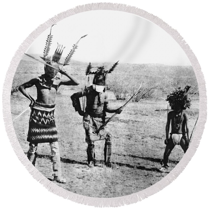 1889 Round Beach Towel featuring the photograph Apache Dance, 1889 by Granger