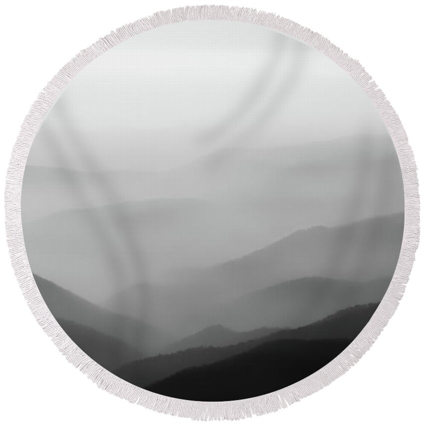 Black And White Round Beach Towel featuring the photograph Appalachian Mystique - The Lure Of The Fog by Randall Evans