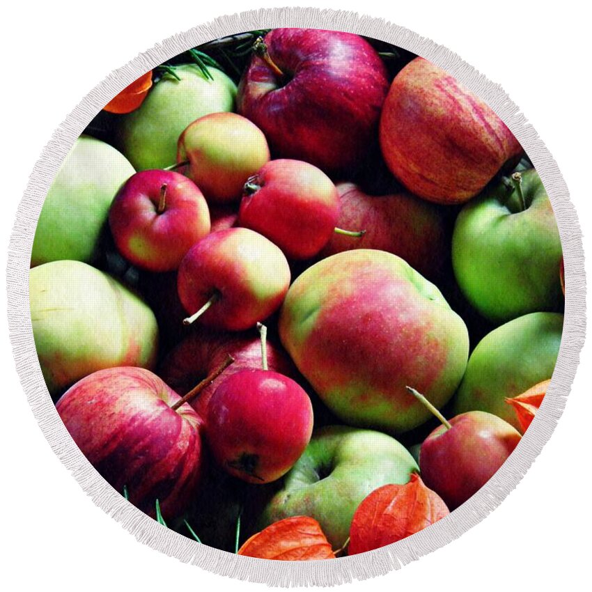 Apple Round Beach Towel featuring the photograph Apples by Sarah Loft
