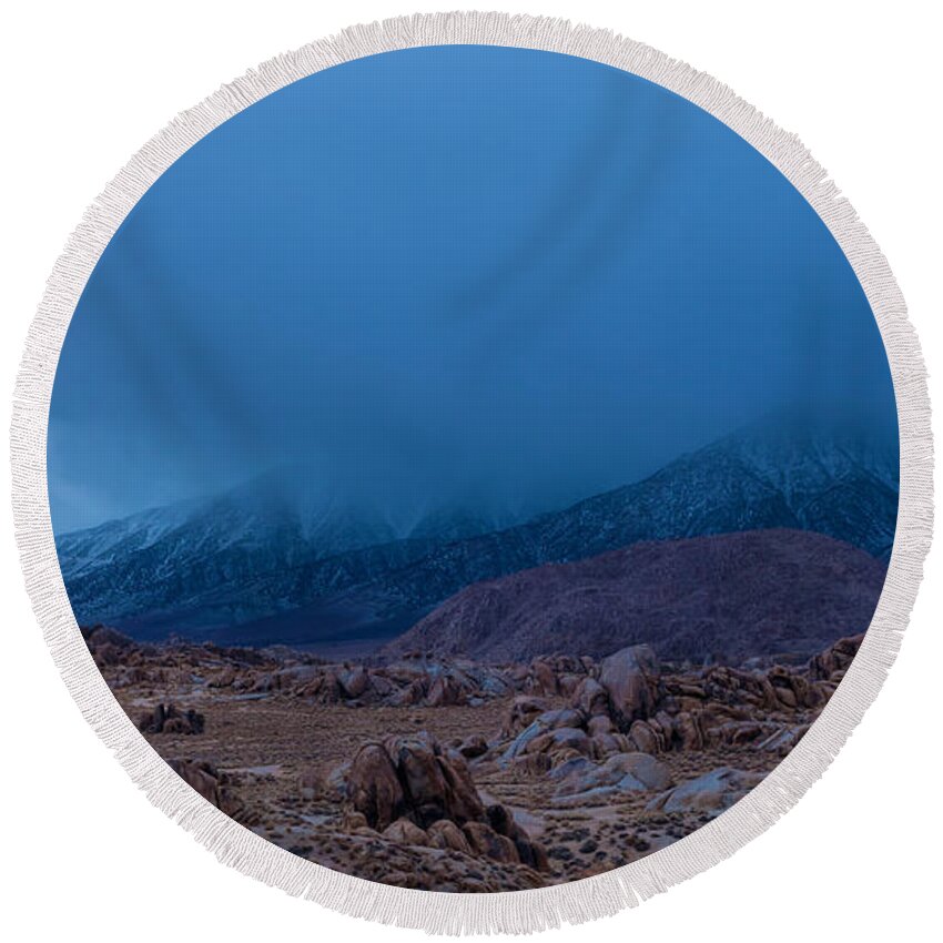 Landscape Round Beach Towel featuring the photograph Approaching Snow Storm by Jonathan Nguyen